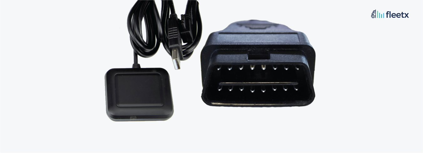 OBD GPS tracking device with connector cable for fleet telematics and real-time vehicle monitoring system installation.