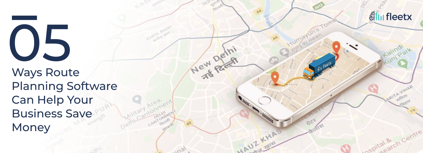Illustration of route planning software optimizing delivery routes, GPS navigation, and fleet operations to reduce transportation costs.