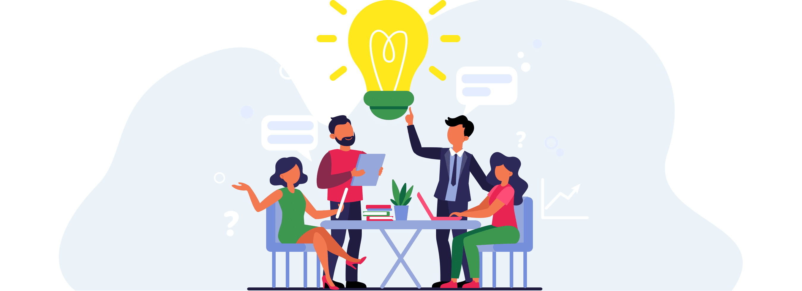 Illustration of a team collaborating to generate innovative ideas, representing employee training and collaborative problem-solving.