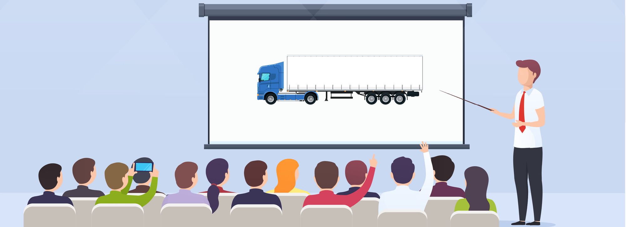 Driver safety training session showing a fleet truck presentation to improve commercial fleet safety and driver performance.