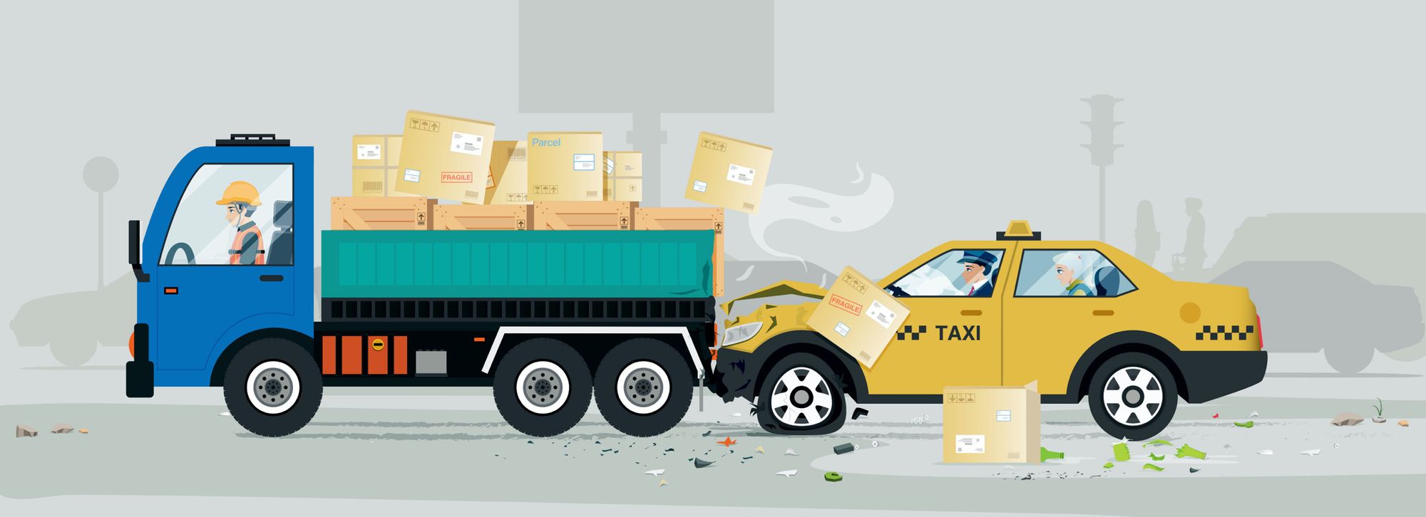 Commercial vehicle accident illustration highlighting the importance of fleet driver safety training and accident prevention.
