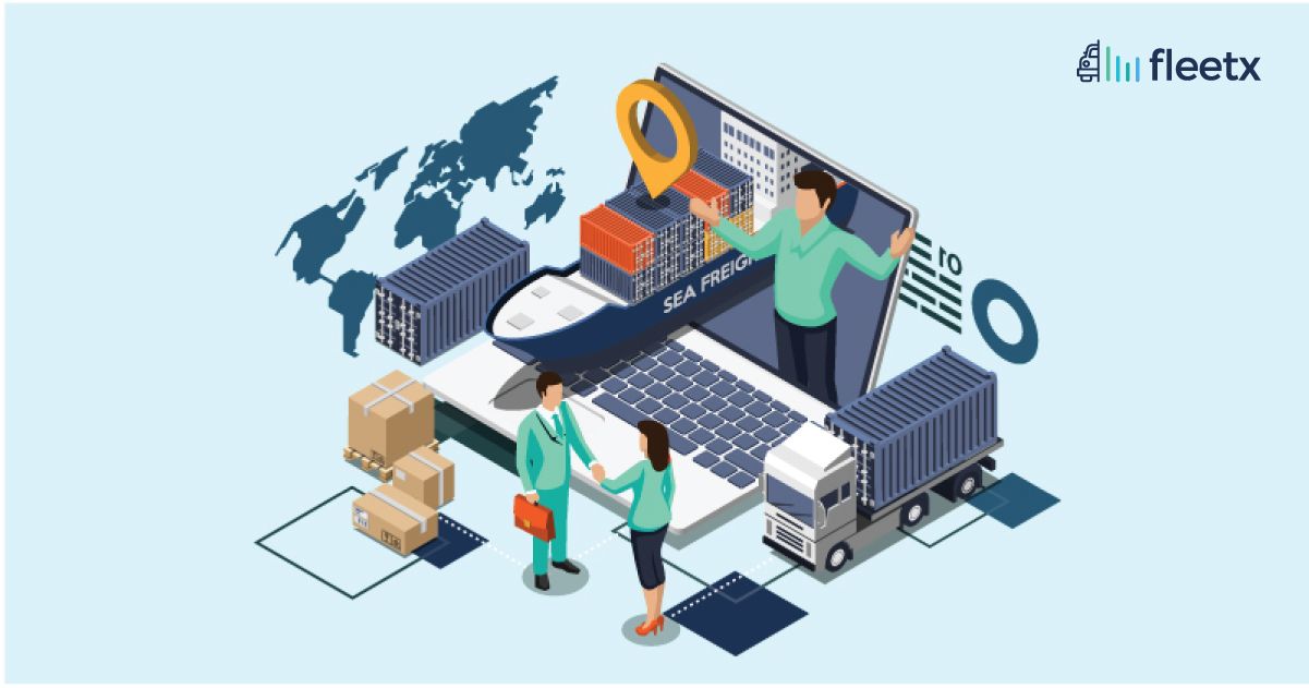 Logistics management software dashboard showing sea freight, truck delivery, and supply chain coordination tools