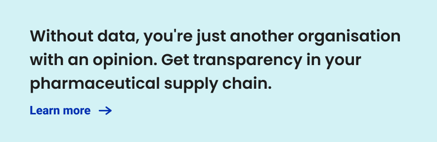 Data-driven pharmaceutical supply chain transparency banner promoting Transportation Management System solutions
