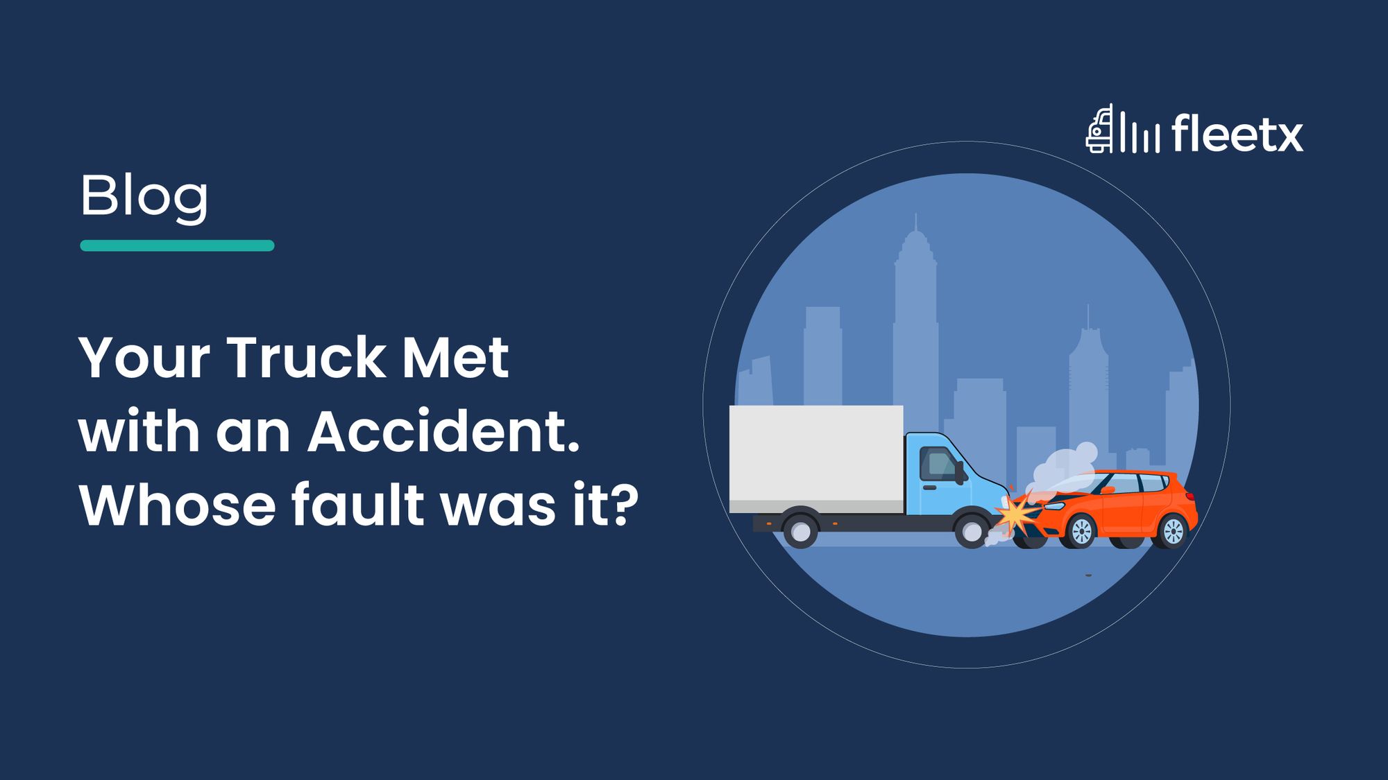 Illustration of a truck and car collision highlighting commercial vehicle accident fault and liability.
