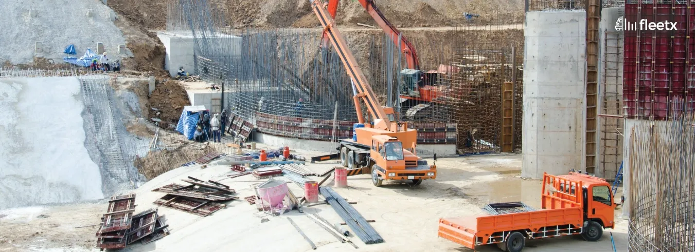 Construction fleet management software dashboard improving equipment tracking, GPS monitoring, safety and productivity in India