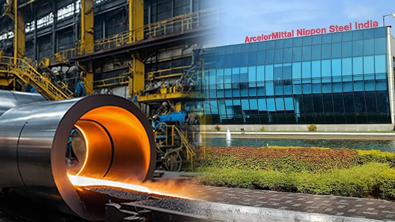 ArcelorMittal Nippon Steel India plant with steel coil production, highlighting modern steel manufacturing operations.
