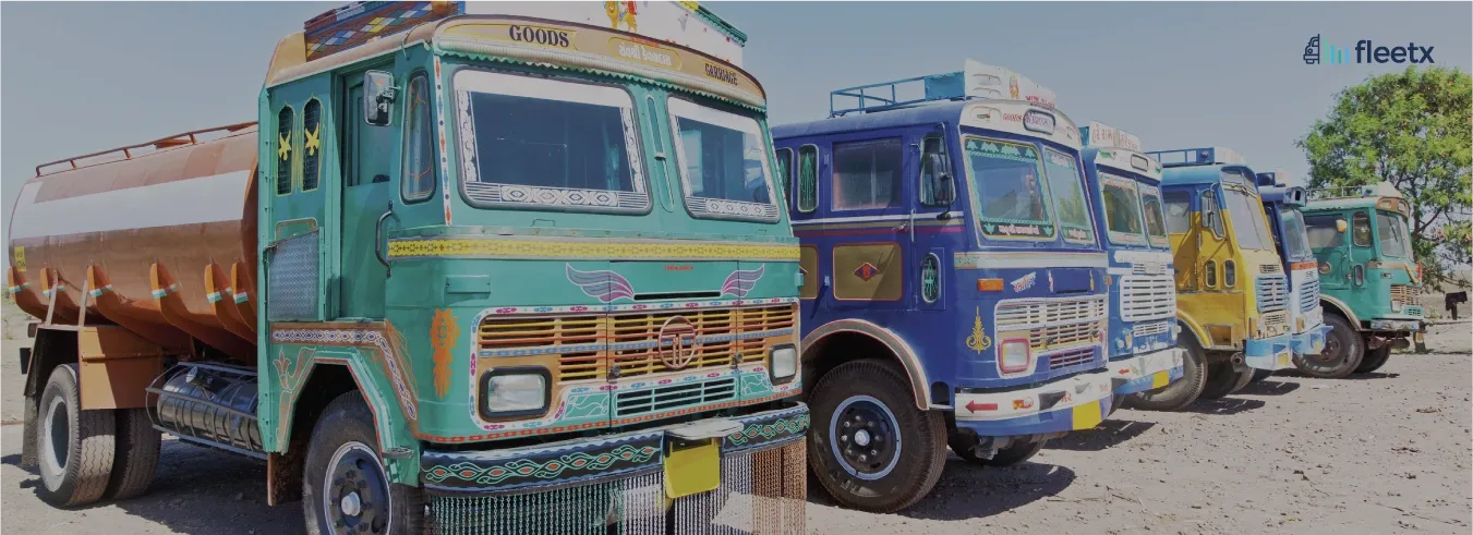 Fleet of commercial tanker trucks parked together, representing fleet management and transportation operations.